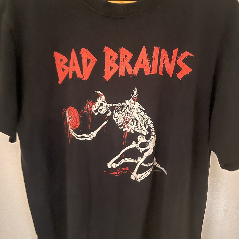 Y2k Bad Brains Black Band Tee with Red & White Graphic